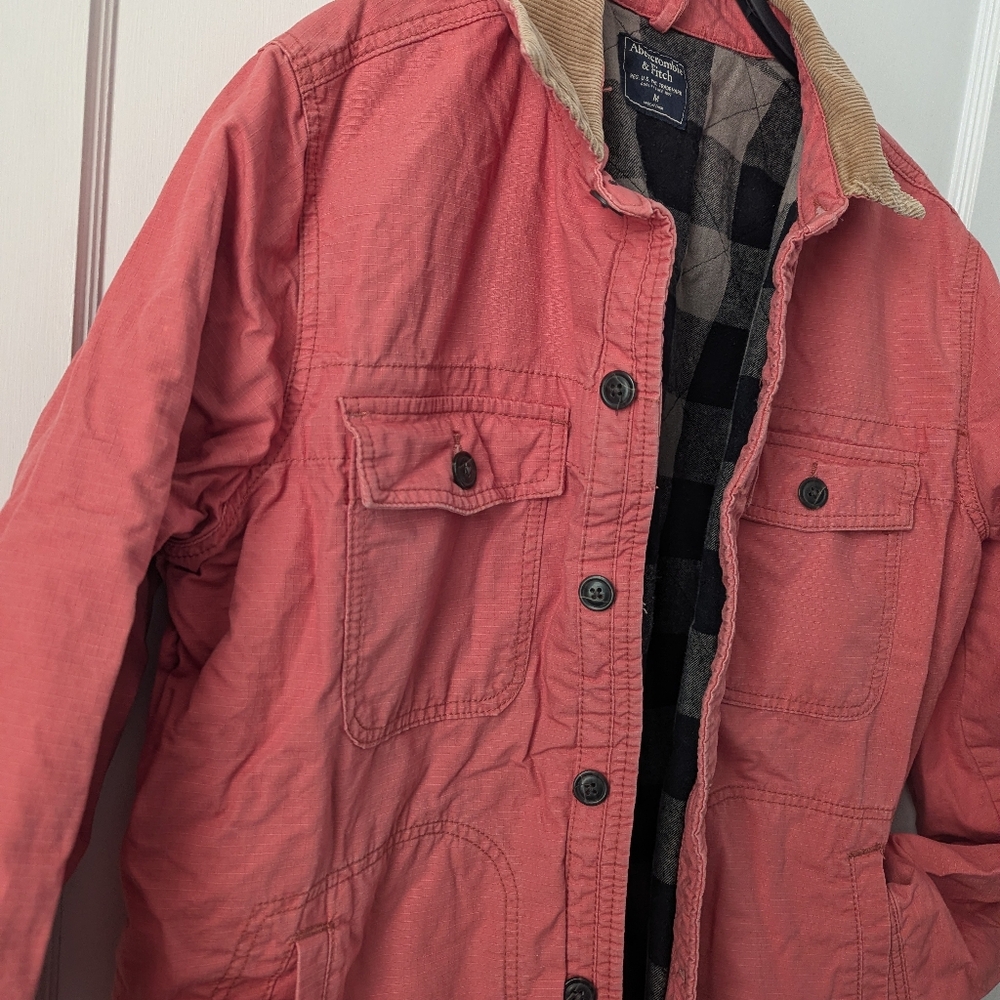 Abercrombie & Fitch Barn Jacket Corduroy Collar Flannel Lined Size Medium Men's - Picture 3 of 9